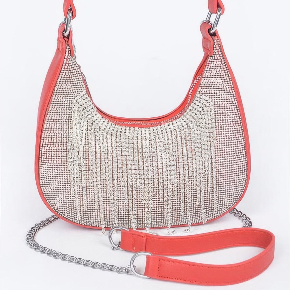 Hot Fix Stones Rhinestones Fringe Hobo Bag